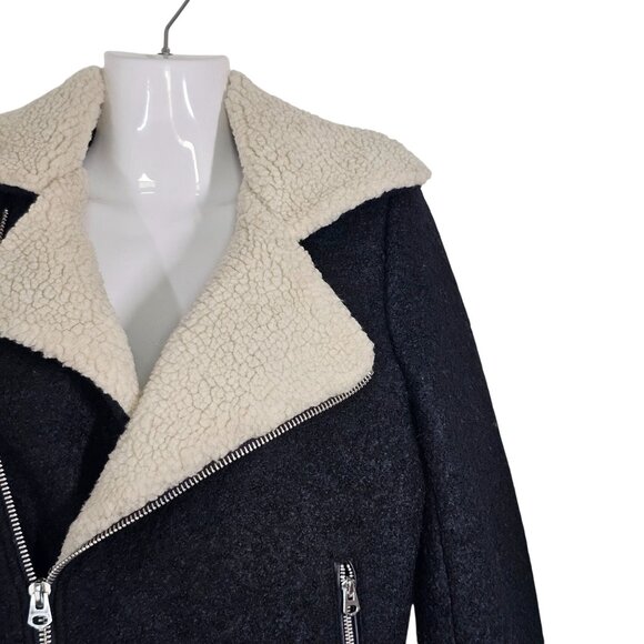 Adam Levine Womens Black Sherpa Collar Lined Moto Jacket Wool Blend‎ XS - Picture 4 of 10